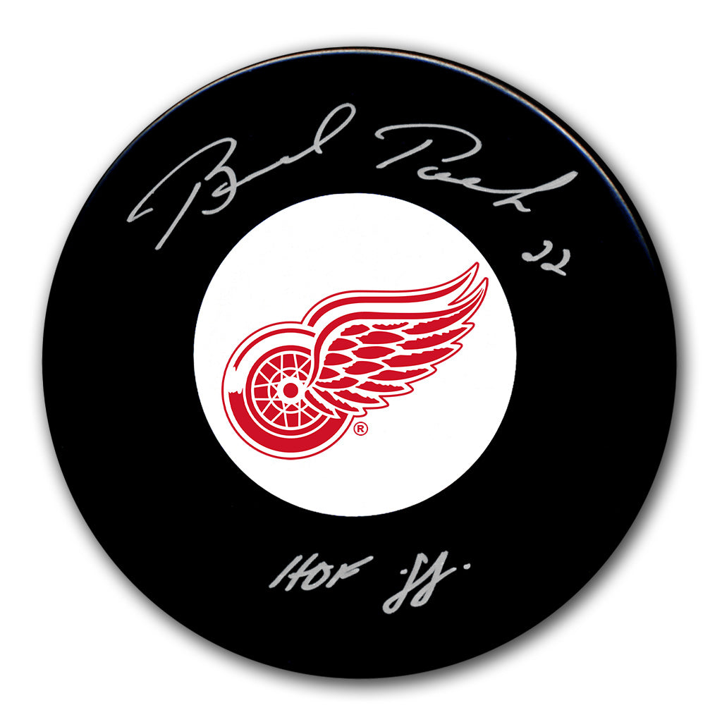 Brad Park autographed Detroit Red Wings hockey puck with HOF 1988 inscription