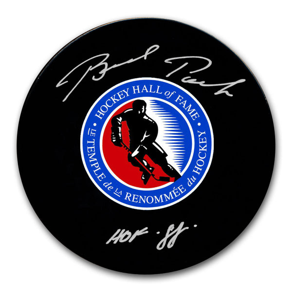 Brad Park autographed Hockey Hall of Fame puck with #2 and HOF 88 inscriptions