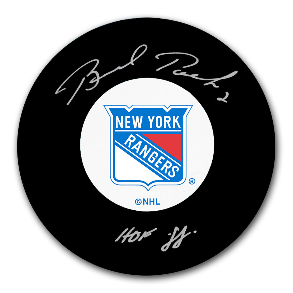 Brad Park autographed New York Rangers hockey puck with HOF 1988 inscription