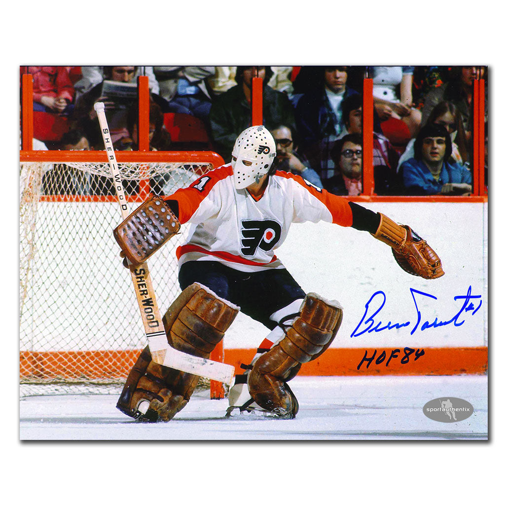 Bernie Parent Philadelphia Flyers BLOCKER SAVE Autographed 8x10