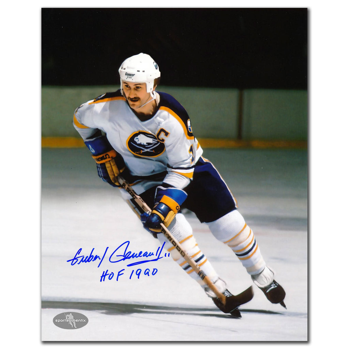 Authentic Gilbert Perreault Buffalo Sabres WHITE JERSEY Autographed 8x10 - SportAuthentix