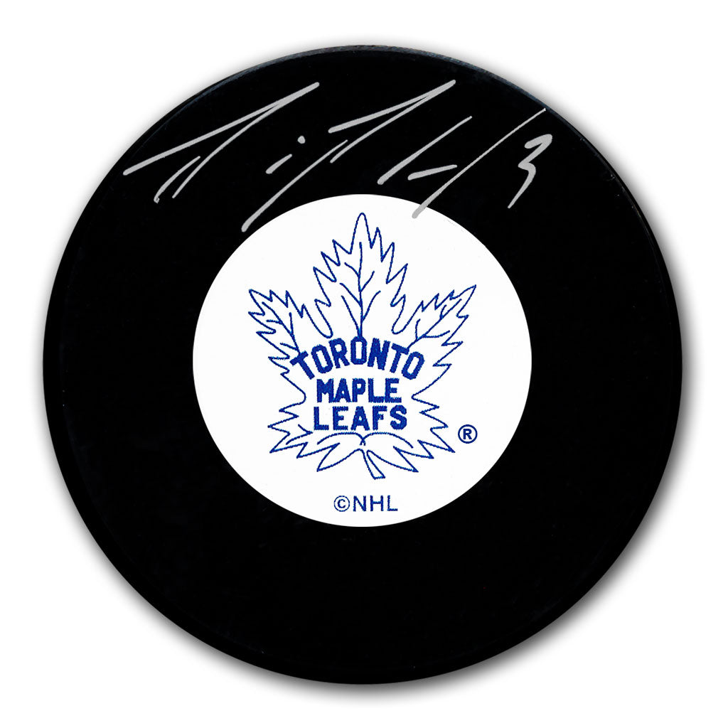 Dion Phaneuf autographed Toronto Maple Leafs hockey puck with silver signature