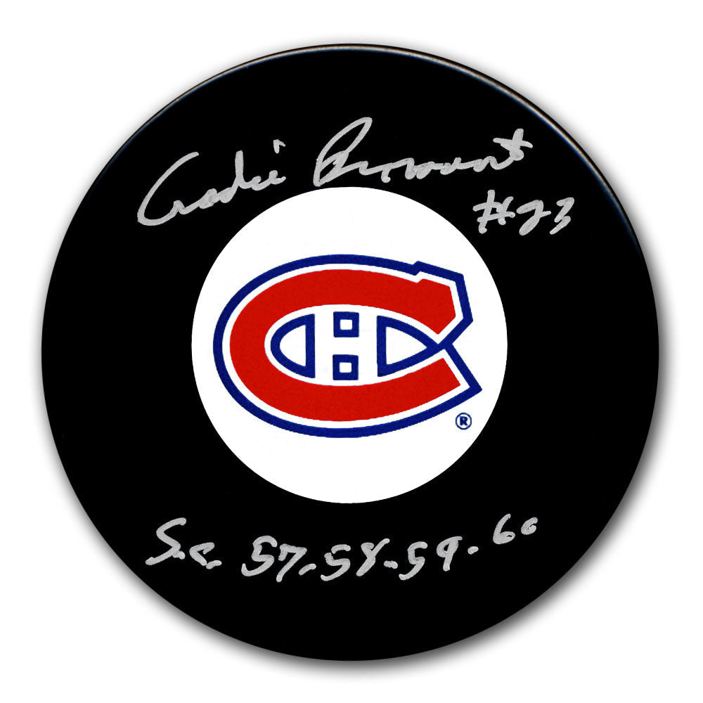 Rondelle autographiée des années SC des Canadiens de Montréal Andre Pronovost