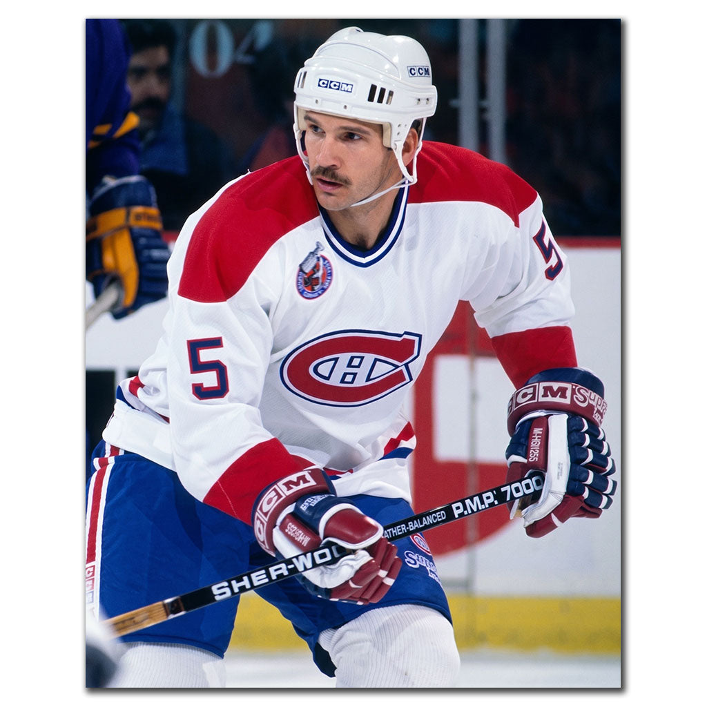 Close-up of Rob Ramage in a white Montreal Canadiens uniform