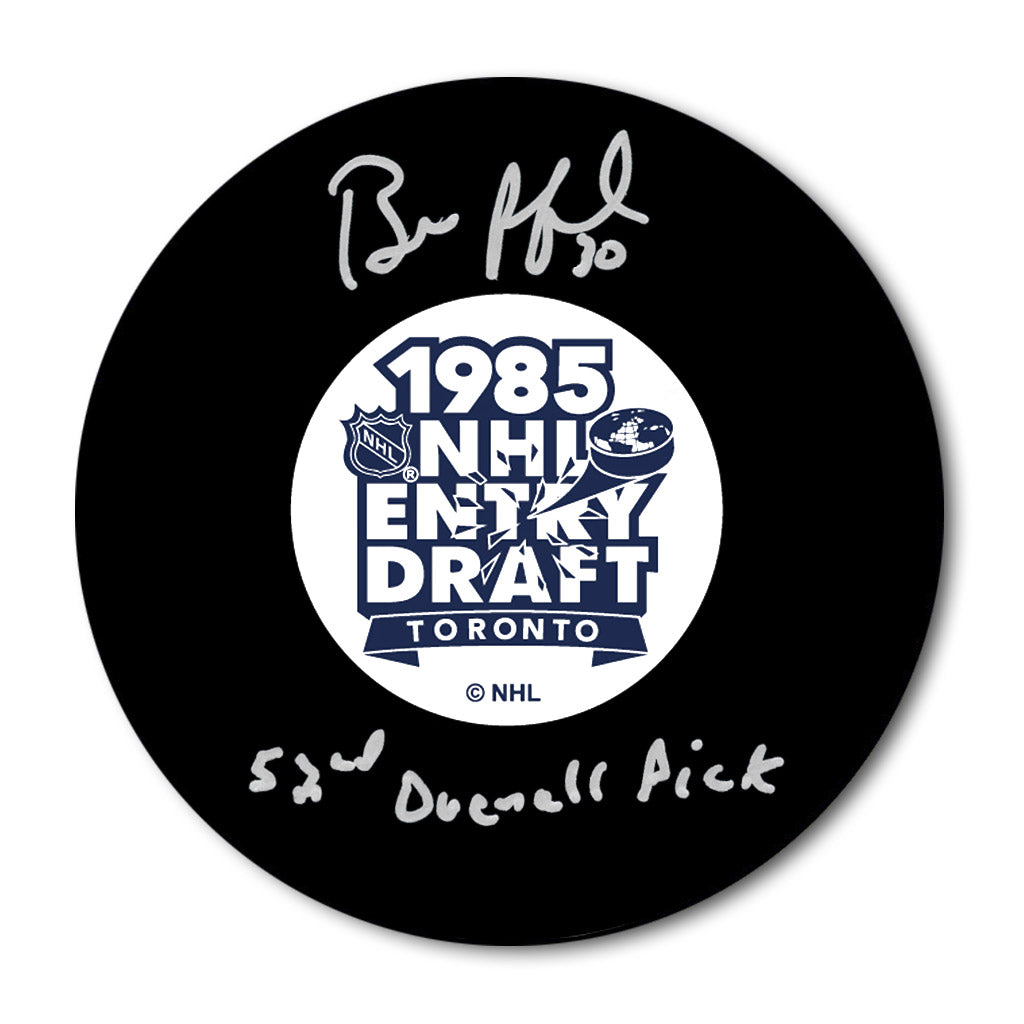 Bill Ranford autographed 1985 NHL Draft puck with 52nd Overall Pick inscription