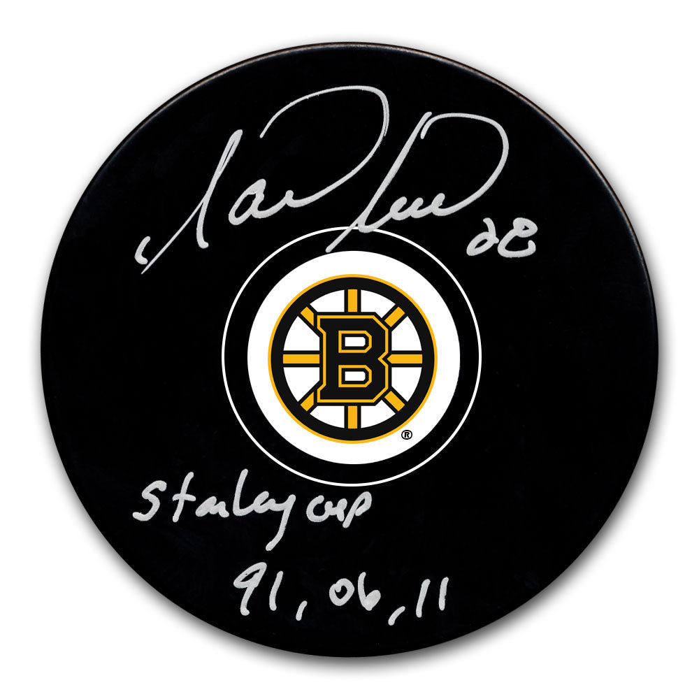 Mark Recchi autographed Boston Bruins hockey puck with Stanley Cup inscription