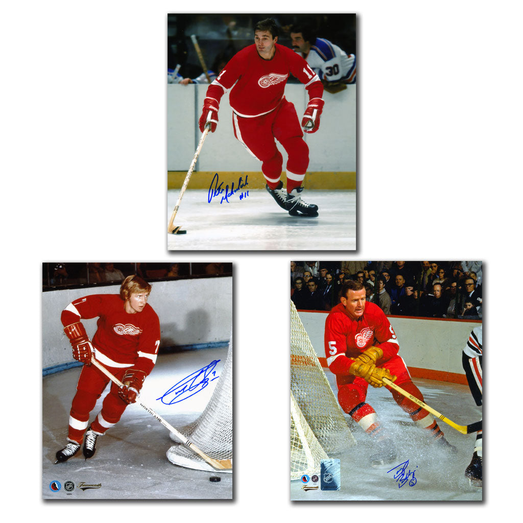 Pete Mahovlich, Garry Unger and Doug Barkley autographed Detroit Red Wings 8x10 photo bundle