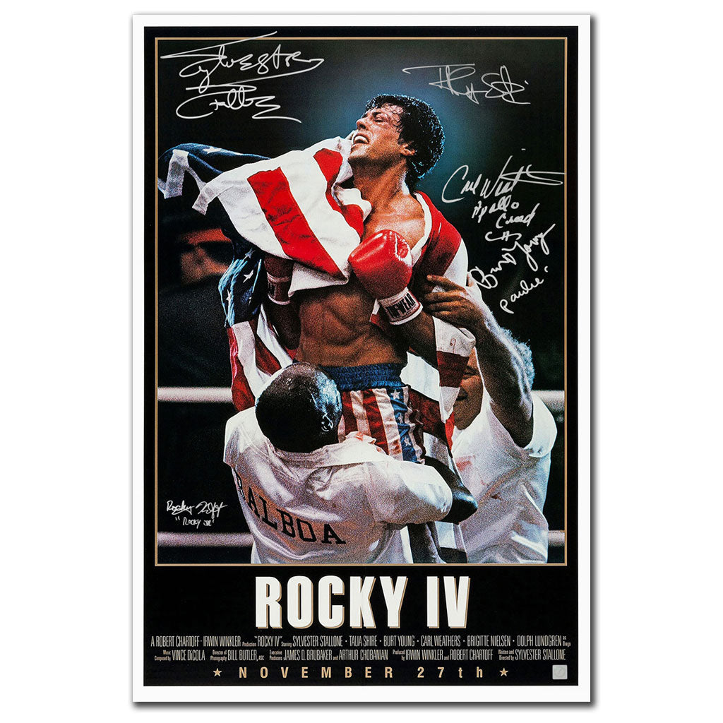 Sylvester Stallone &amp; Cast Signé ROCKY IV Affiche de film 24x36 ASI COA