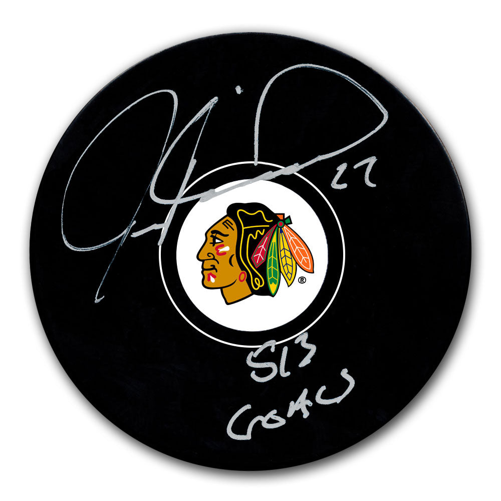 Jeremy Roenick autographed Chicago Blackhawks hockey puck with 513 Goals inscription
