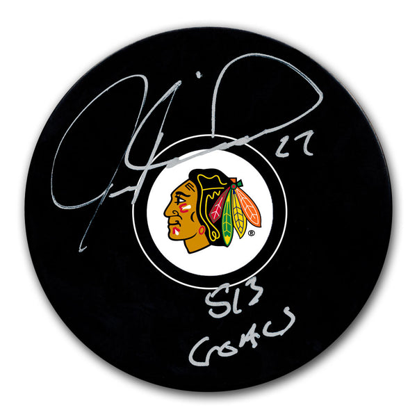 Jeremy Roenick autographed Chicago Blackhawks hockey puck with 513 Goals inscription