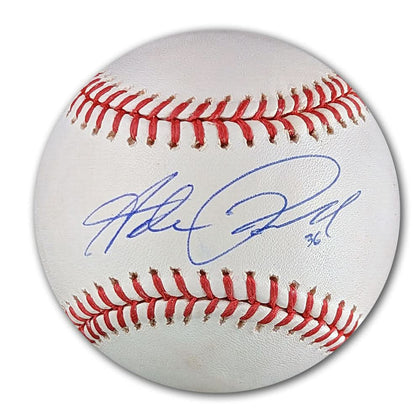 Adam Russell signed MLB Official Baseball, authentic blue autograph with #36 inscription on white leather and classic red stitching.