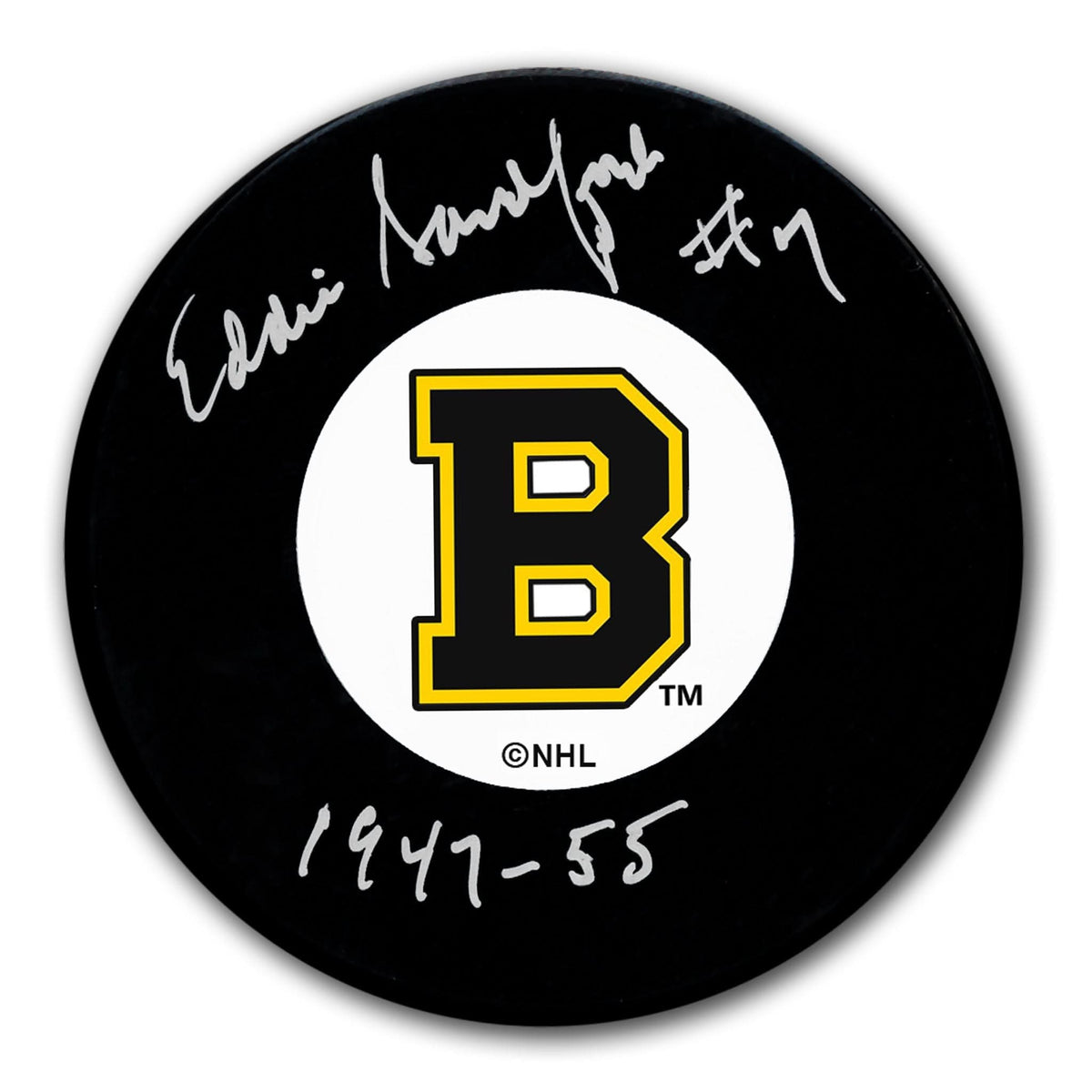 Authentic Eddie Sandford Boston Bruins 1947-1955 Autographed Puck - SportAuthentix
