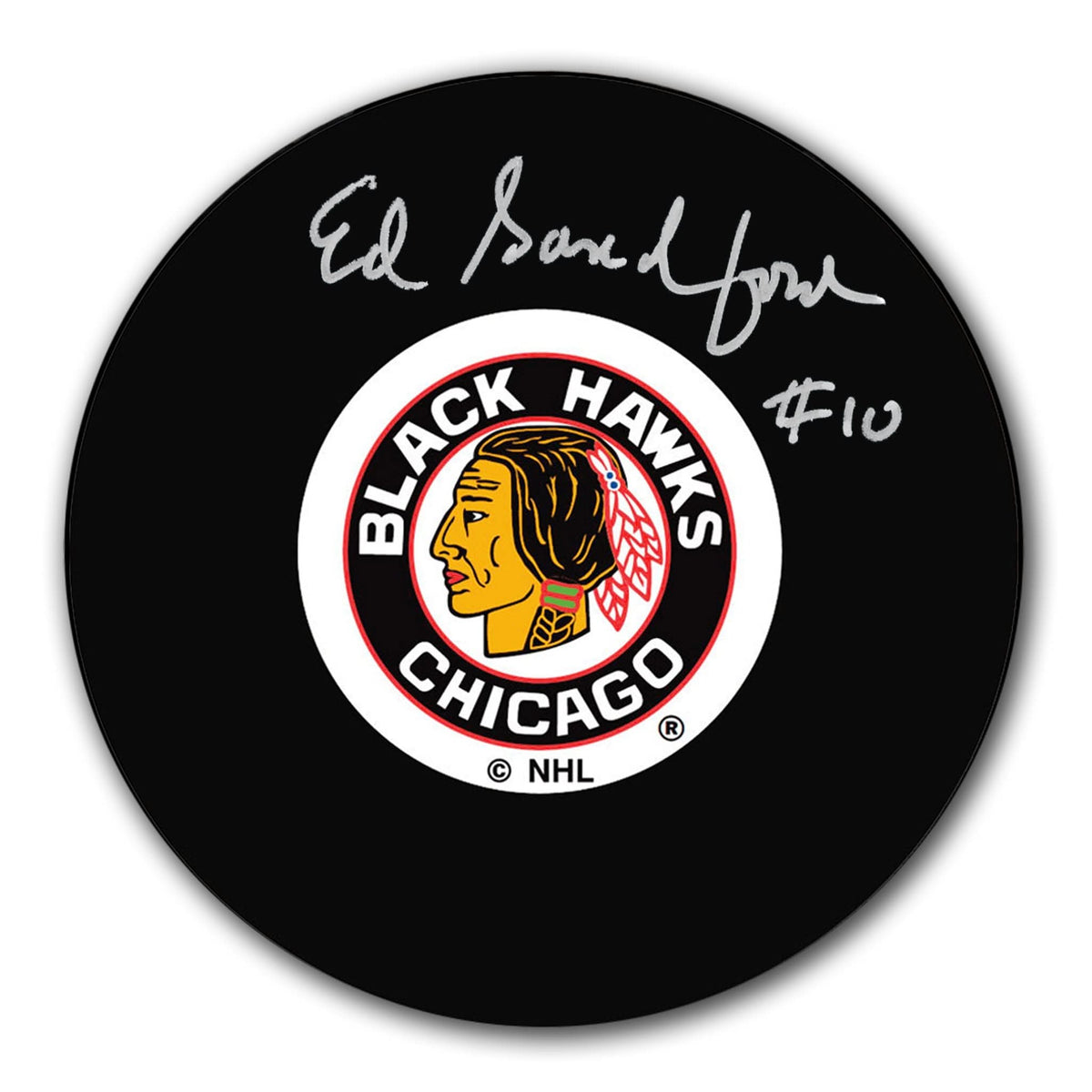 Authentic Eddie Sandford Chicago Blackhawks Autographed Puck - SportAuthentix