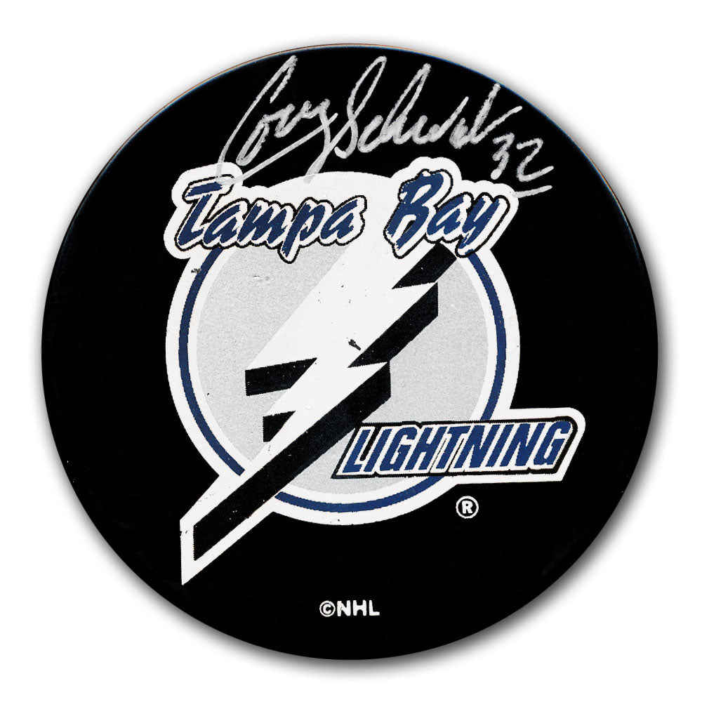 Rondelle autographiée avec logo du Lightning de Tampa Bay de Corey Schwab
