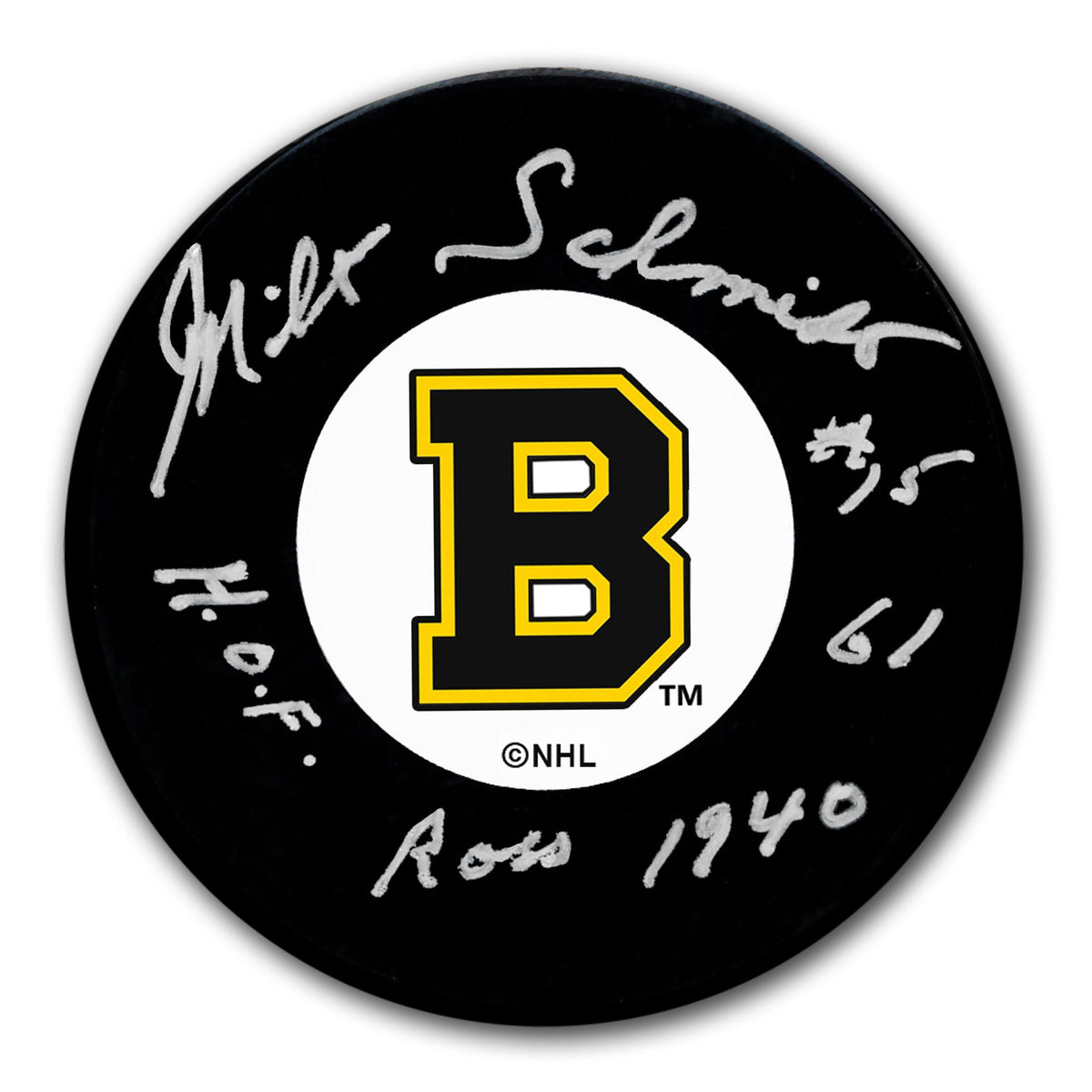 Milt Schmidt Boston Bruins HOF Art Ross Autographed Puck - Sport Authentix Inc