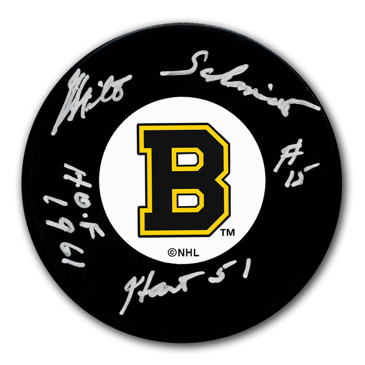 Milt Schmidt Boston Bruins HOF 1951 Hart Autographed Puck - Sport Authentix Inc