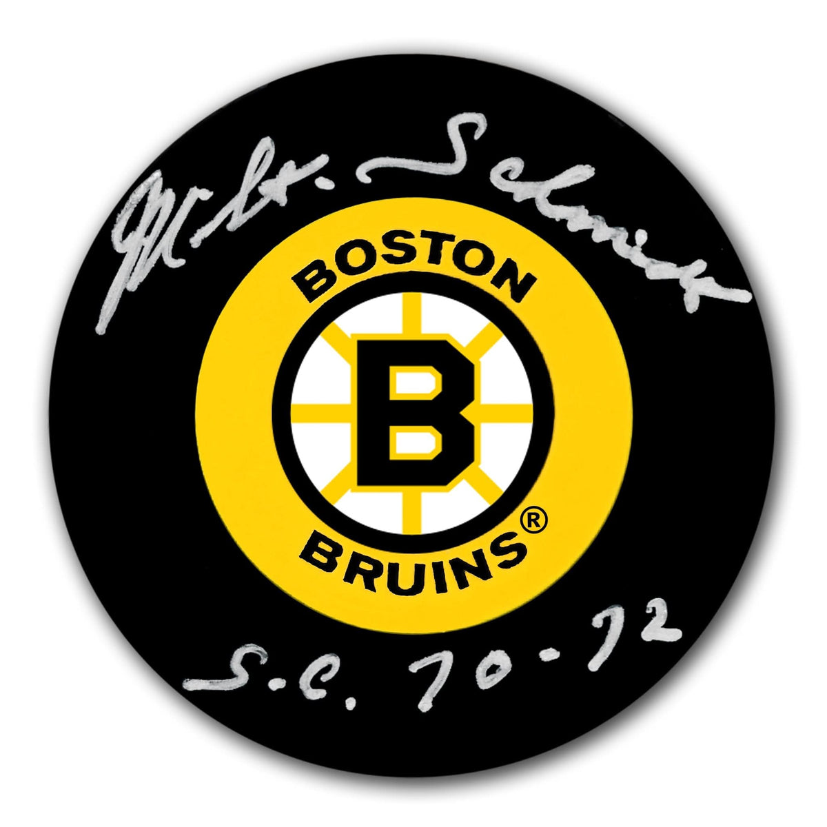 Authentic Milt Schmidt Boston Bruins SC Years Autographed Puck - SportAuthentix