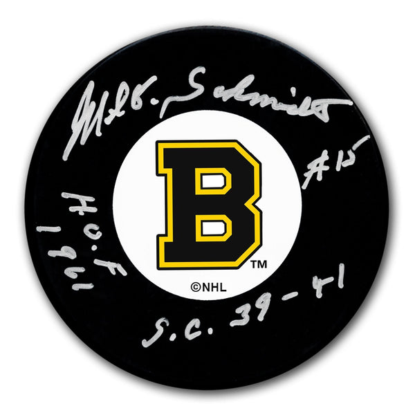 Authentic Milt Schmidt Boston Bruins HOF SC Years Autographed Puck - SportAuthentix