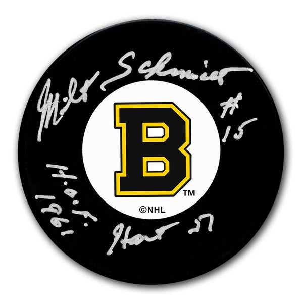 Authentic Milt Schmidt Boston Bruins HOF 1951 Hart Autographed Puck - SportAuthentix
