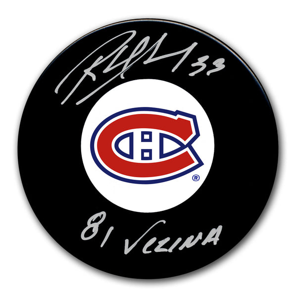 Richard Sevigny autographed Montreal Canadiens hockey puck with 81 Vezina inscription