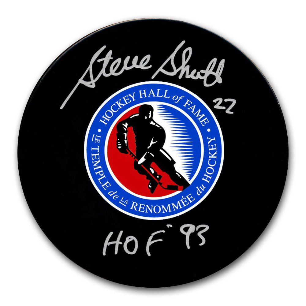 Steve Shutt autographed Hockey Hall of Fame hockey puck with HOF 93 inscription