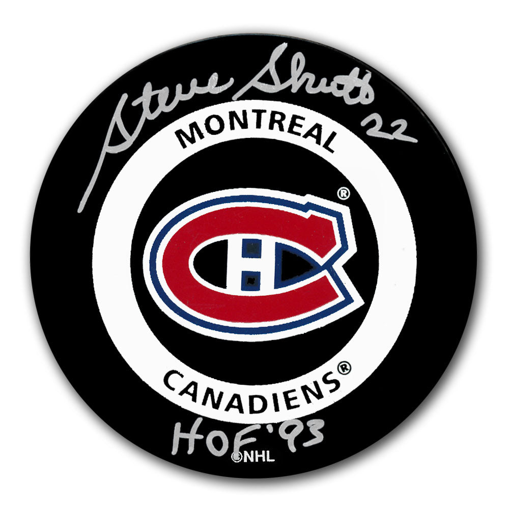 Steve Shutt autographed Montreal Canadiens official game puck with HOF 93 inscription