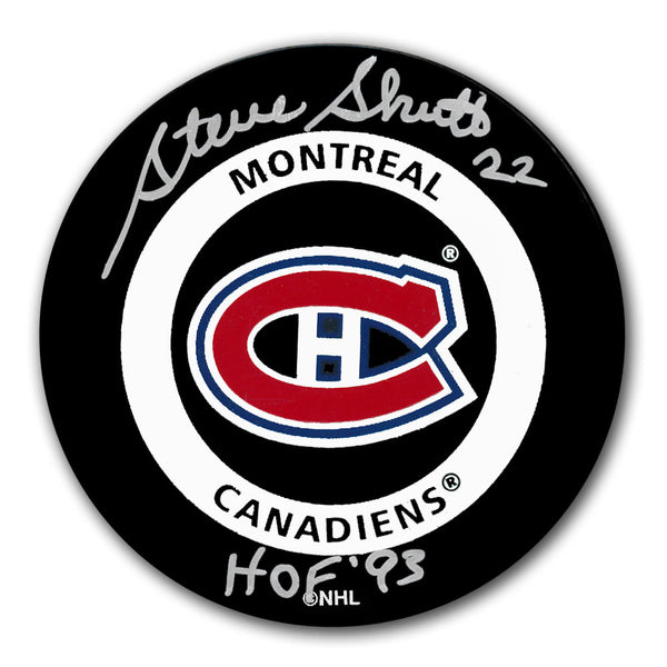 Steve Shutt autographed Montreal Canadiens official game puck with HOF 93 inscription