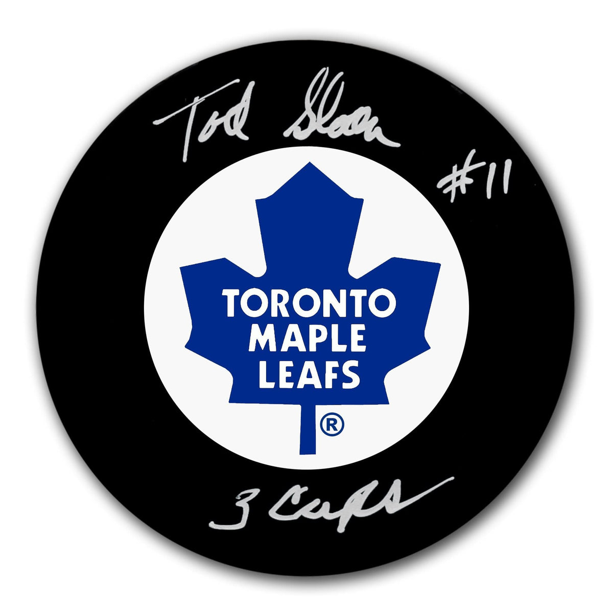 Authentic Tod Sloan Toronto Maple Leafs 3 Cups Autographed Puck - SportAuthentix