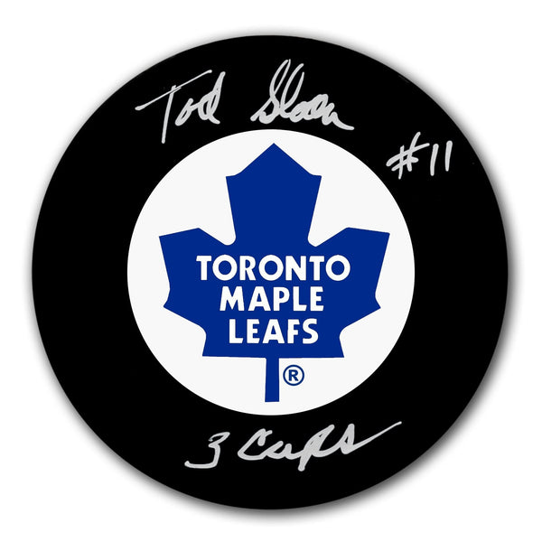 Authentic Tod Sloan Toronto Maple Leafs 3 Cups Autographed Puck - SportAuthentix