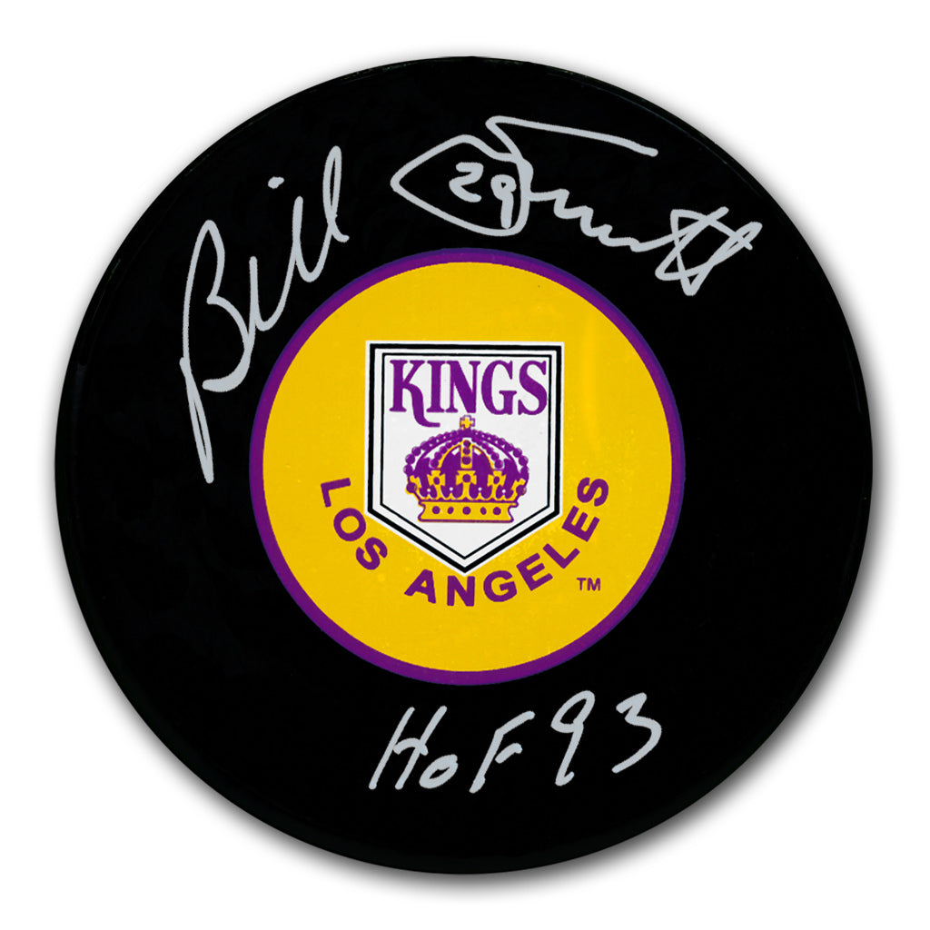 Billy Smith autographed Los Angeles Kings hockey puck with vintage Kings logo and HOF 1993 inscription