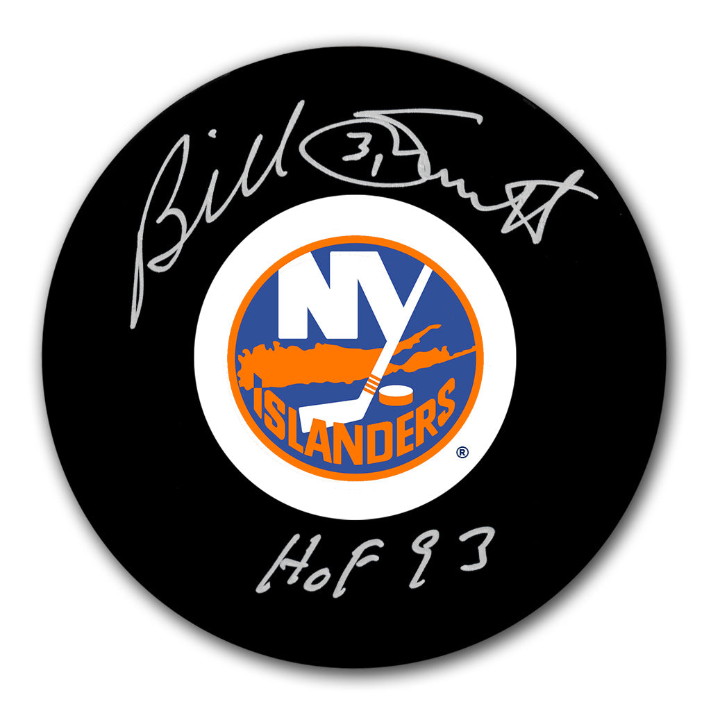 Billy Smith autographed New York Islanders hockey puck with HOF 1993 inscription