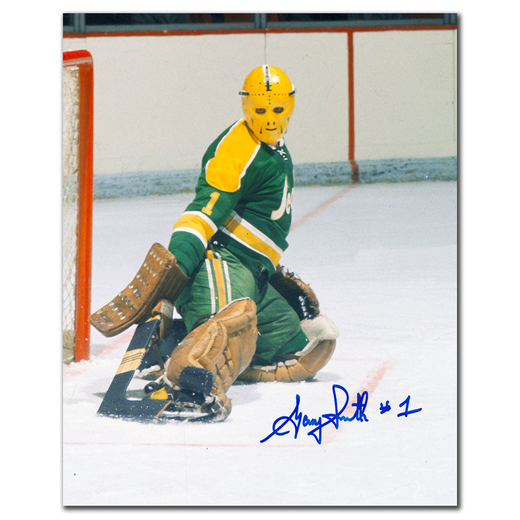 Gary Smith Oakland Seals MASQUE JAUNE Autographié 8x10