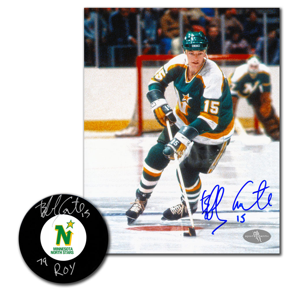 Bobby Smith autographed Minnesota North Stars hockey puck and 8x10 photo combo