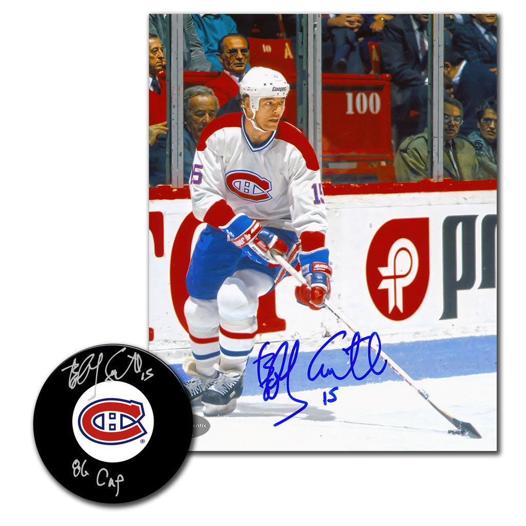 Bobby Smith autographed Montreal Canadiens hockey puck and 8x10 photo combo