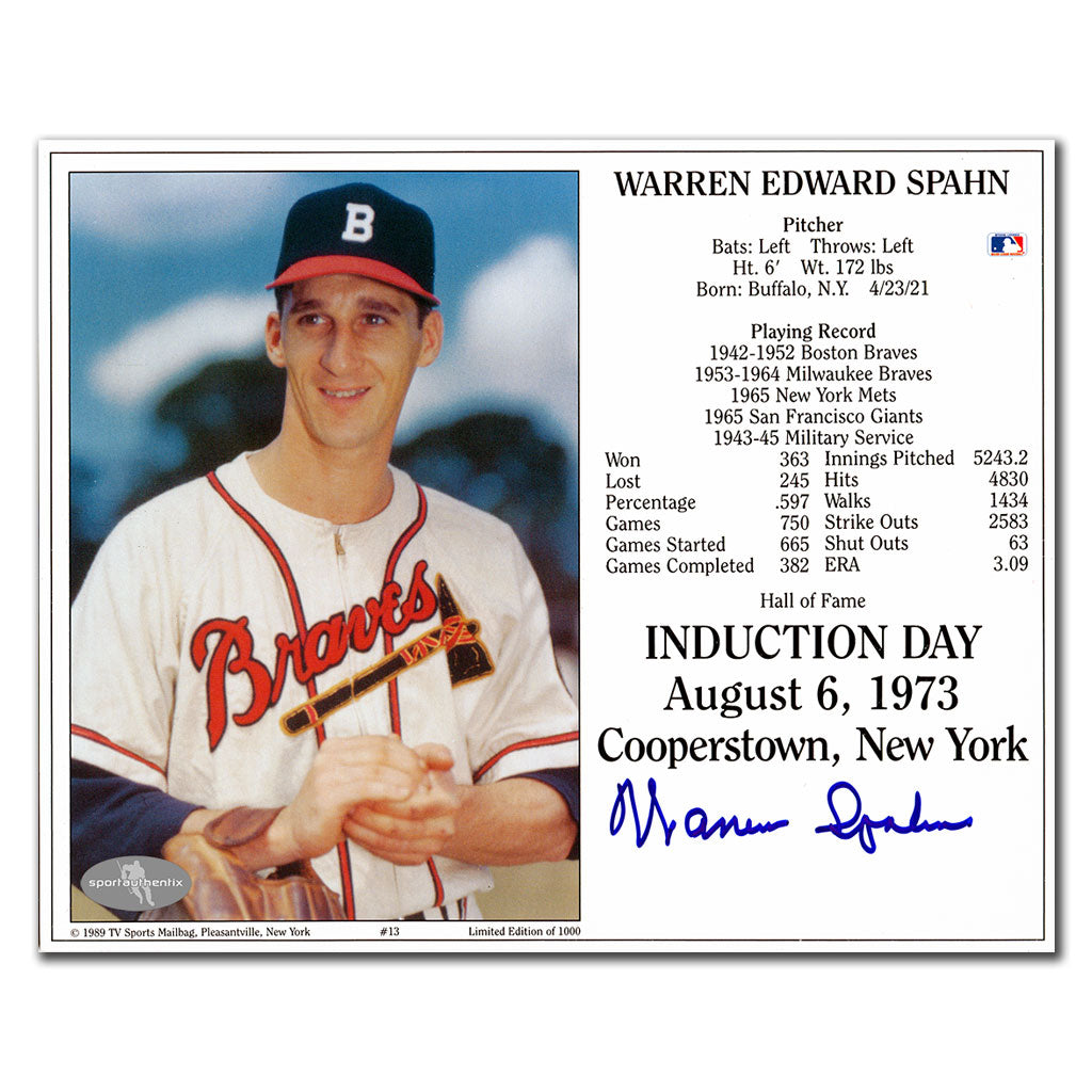 Warren Spahn Milwaukee Braves 1973 Hall Of Fame Induction Day Autographed 8x10