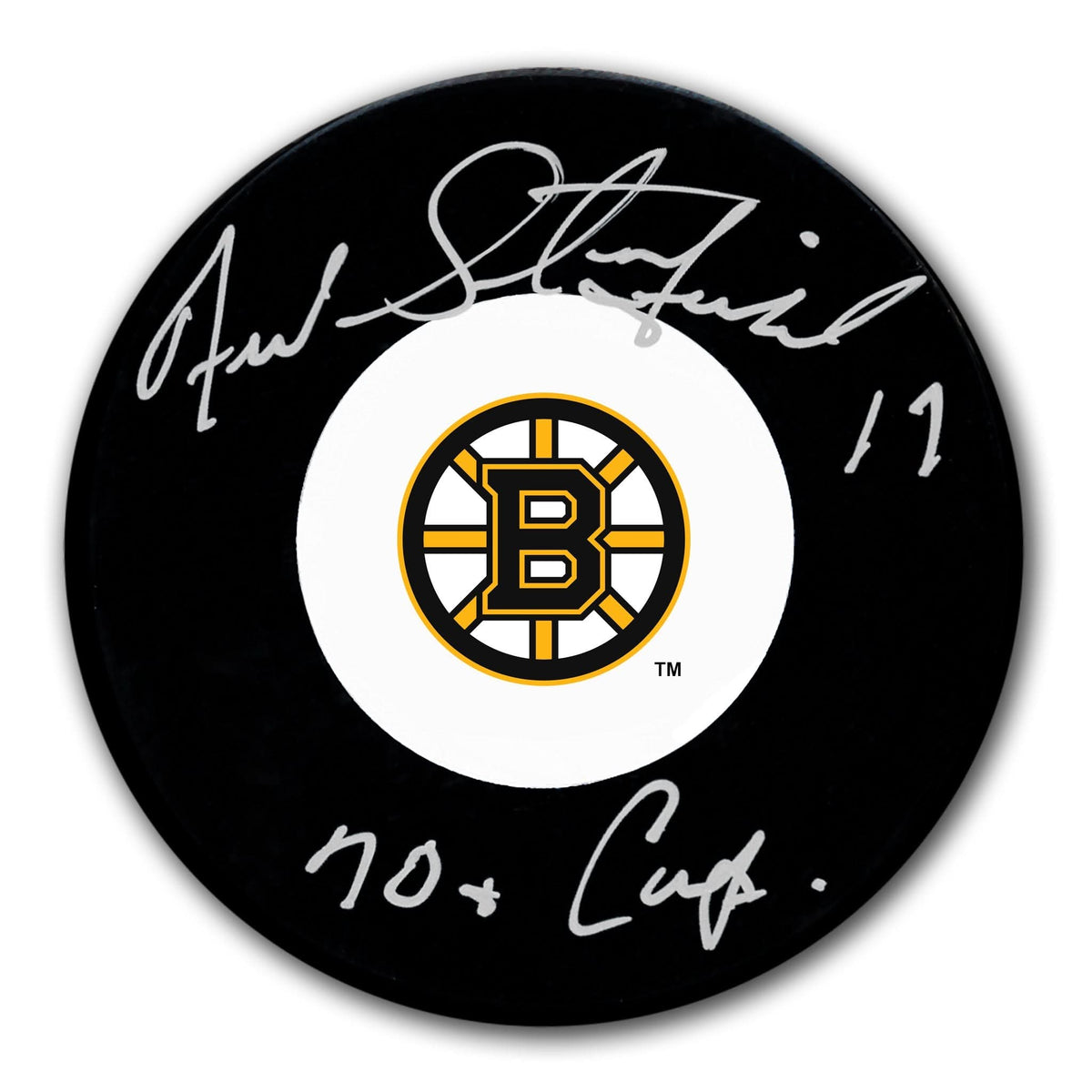 Authentic Fred Stanfield Boston Bruins 1970 Stanley Cup Autographed Puck - SportAuthentix
