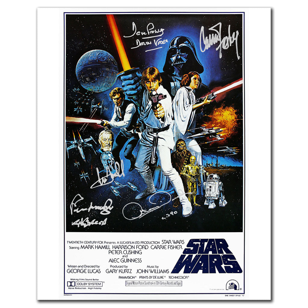 Hamill Fisher Prowse Daniels Mayhew Star Wars: Episode IV: A New Hope Cast Signed 16x20 Photo JSA COA - Sport Authentix Inc