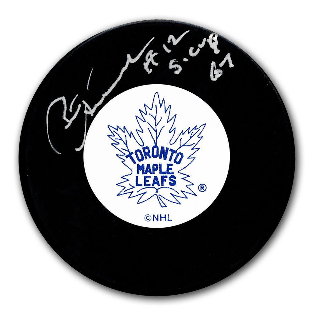 Pete Stemkowski autographed Toronto Maple Leafs hockey puck with 1967 Stanley Cup inscription