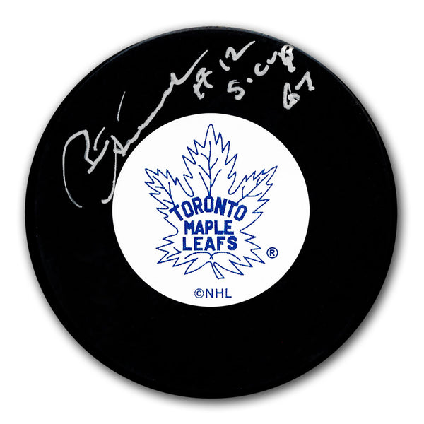 Pete Stemkowski autographed Toronto Maple Leafs hockey puck with 1967 Stanley Cup inscription