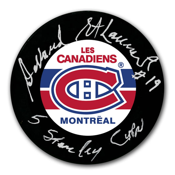 Authentic Dollard St. Laurent Montreal Canadiens 5 Stanley Cups Autographed Puck - SportAuthentix