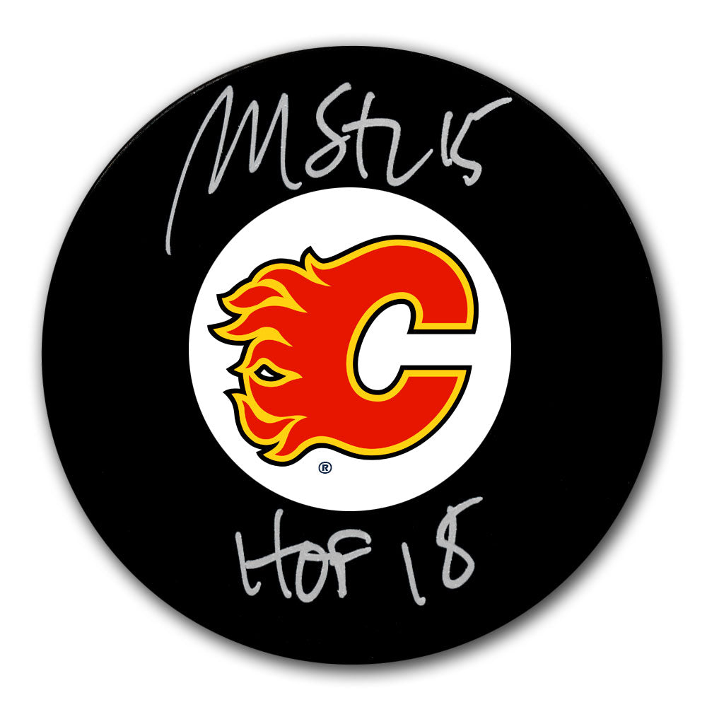 Martin St. Louis autographed Calgary Flames hockey puck with HOF 2018 inscription