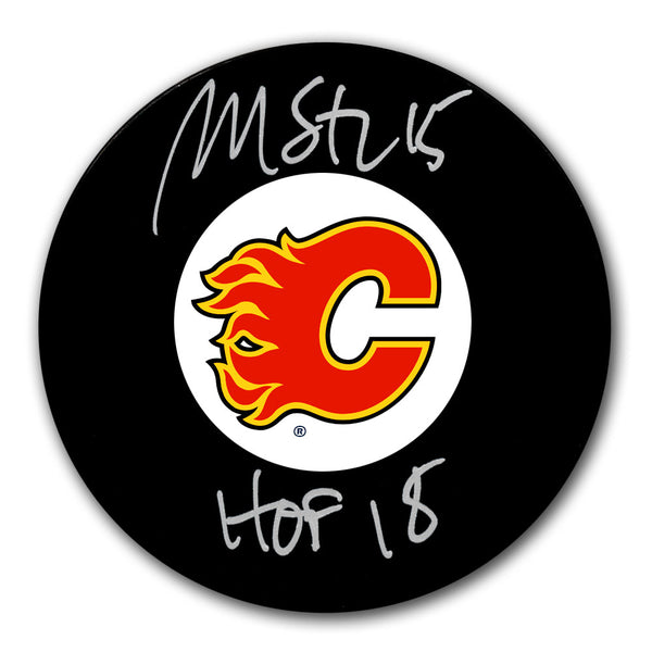Martin St. Louis autographed Calgary Flames hockey puck with HOF 2018 inscription