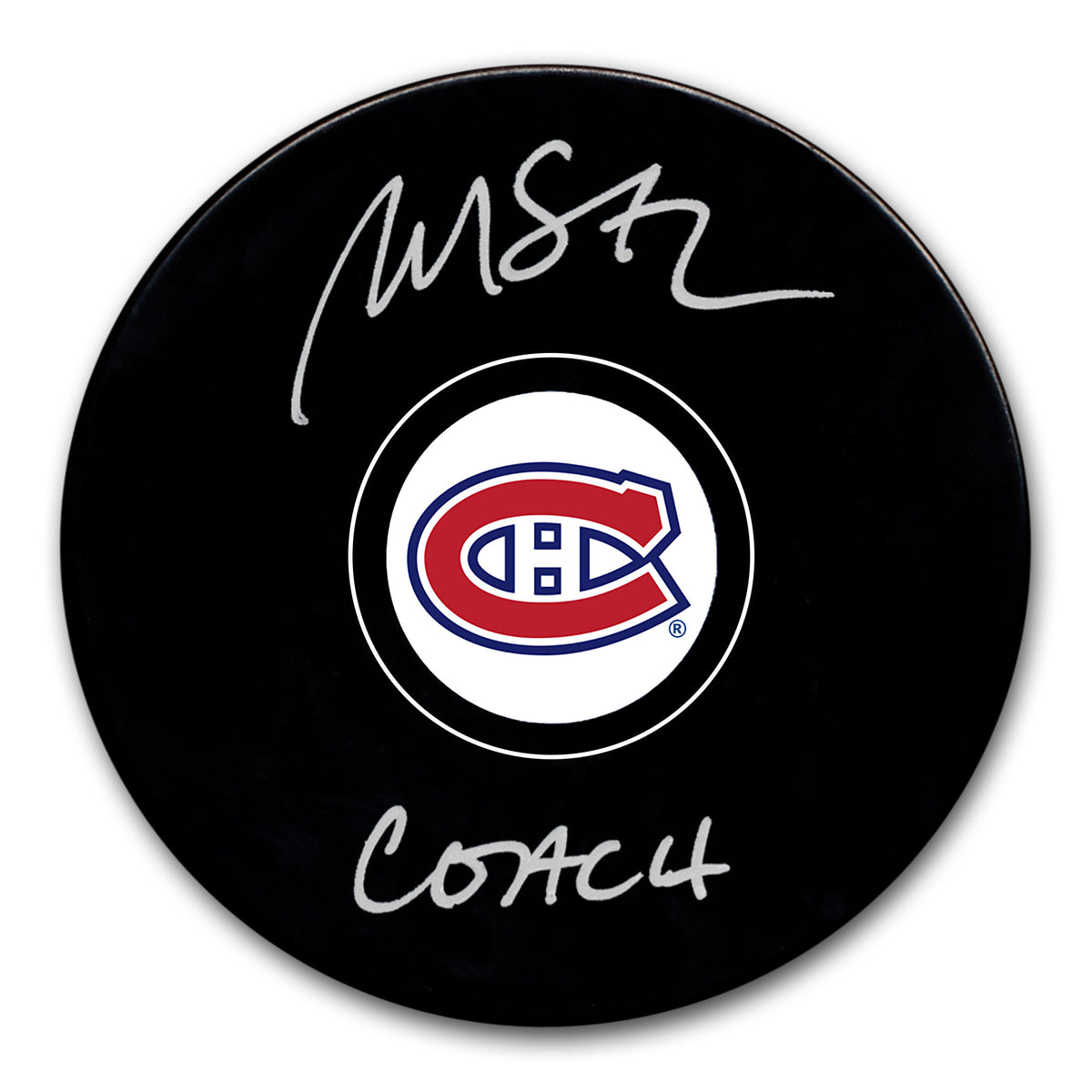 Martin St. Louis Autographed Montreal Canadiens Hockey Puck · Coach Inscription