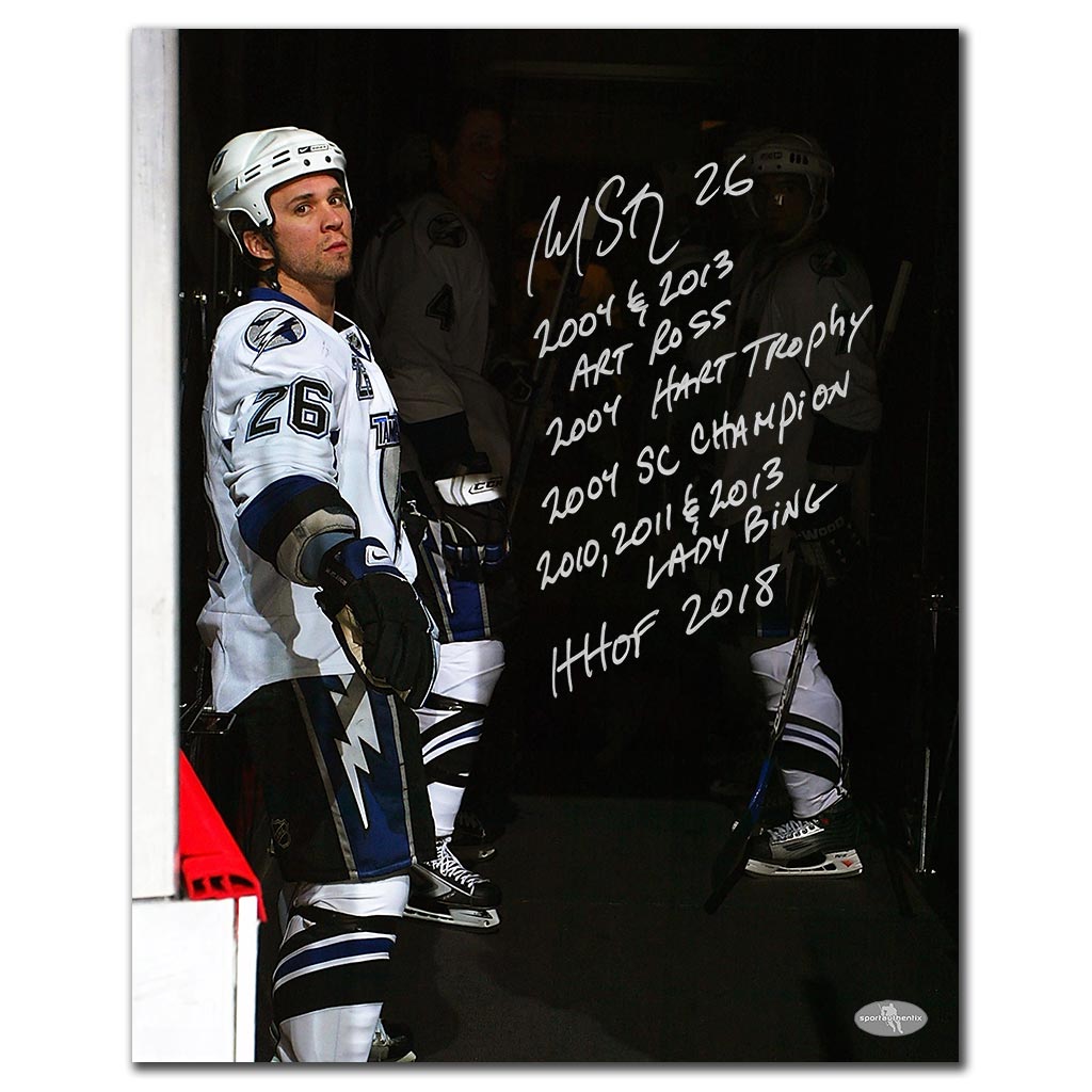 Martin St. Louis autographed Tampa Bay Lightning 16x20 photo with Career Inscriptions