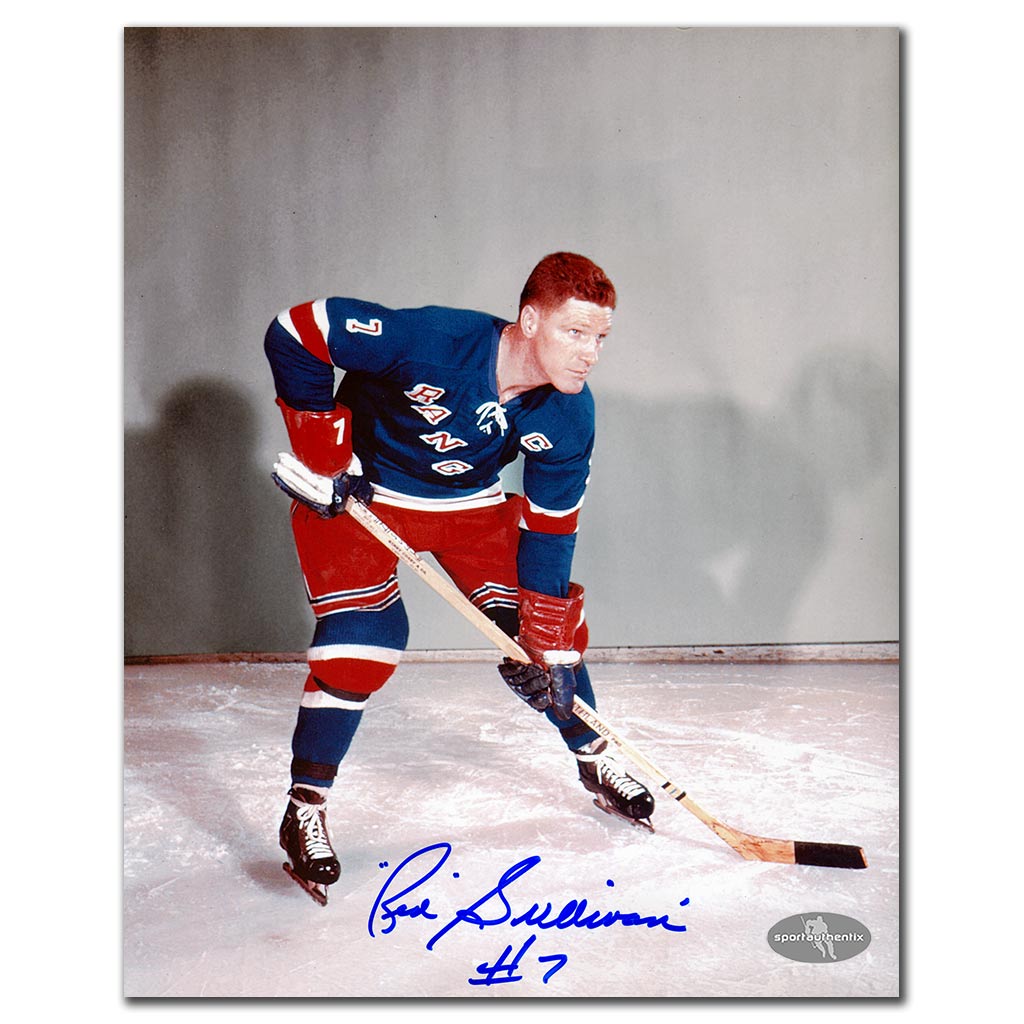George Sullivan autographed New York Rangers 8x10 blue jersey pose photo