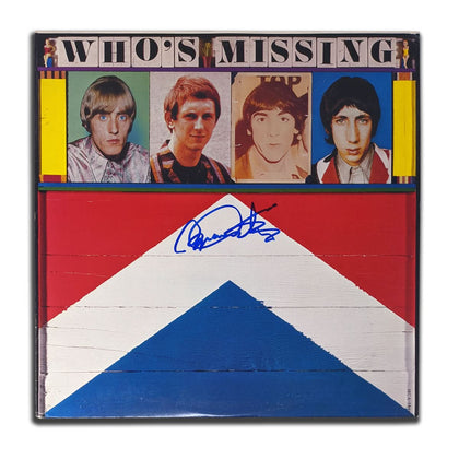 Autographed WHOS MISSING vinyl LP by Roger Daltrey, featuring band portraits on the cover and accompanied by JSA COA.