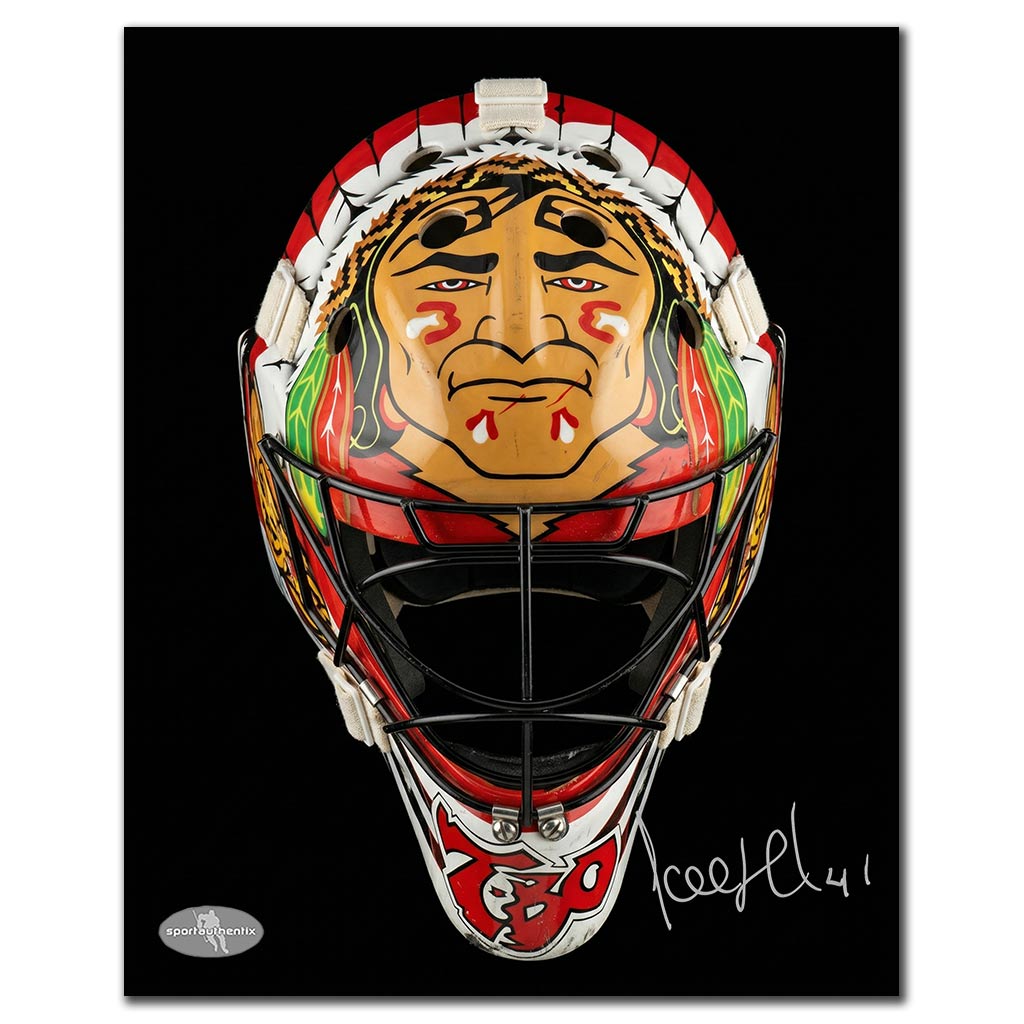 Jocelyn Thibault autographed Chicago Blackhawks 8x10 goalie mask photo