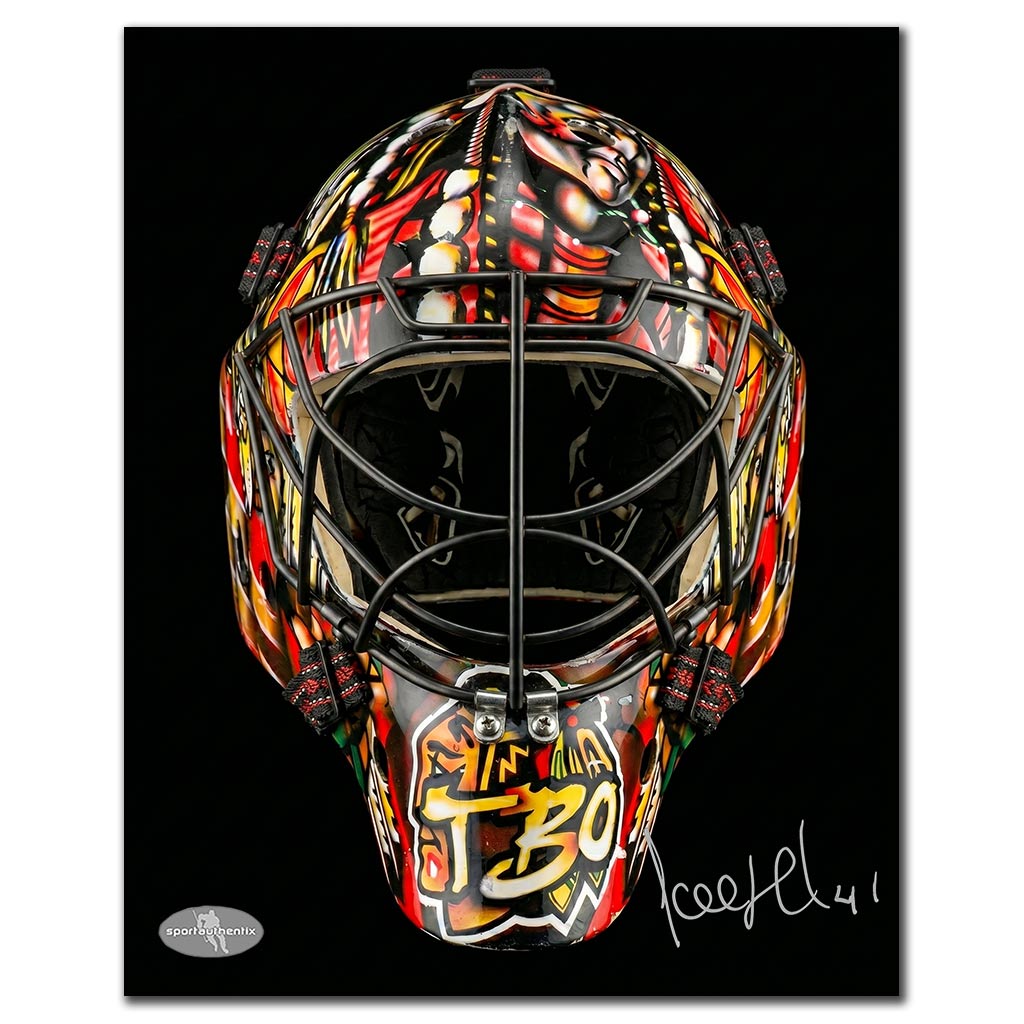 Jocelyn Thibault Autographed Chicago Blackhawks 8x10 Photo - Goalie Mask