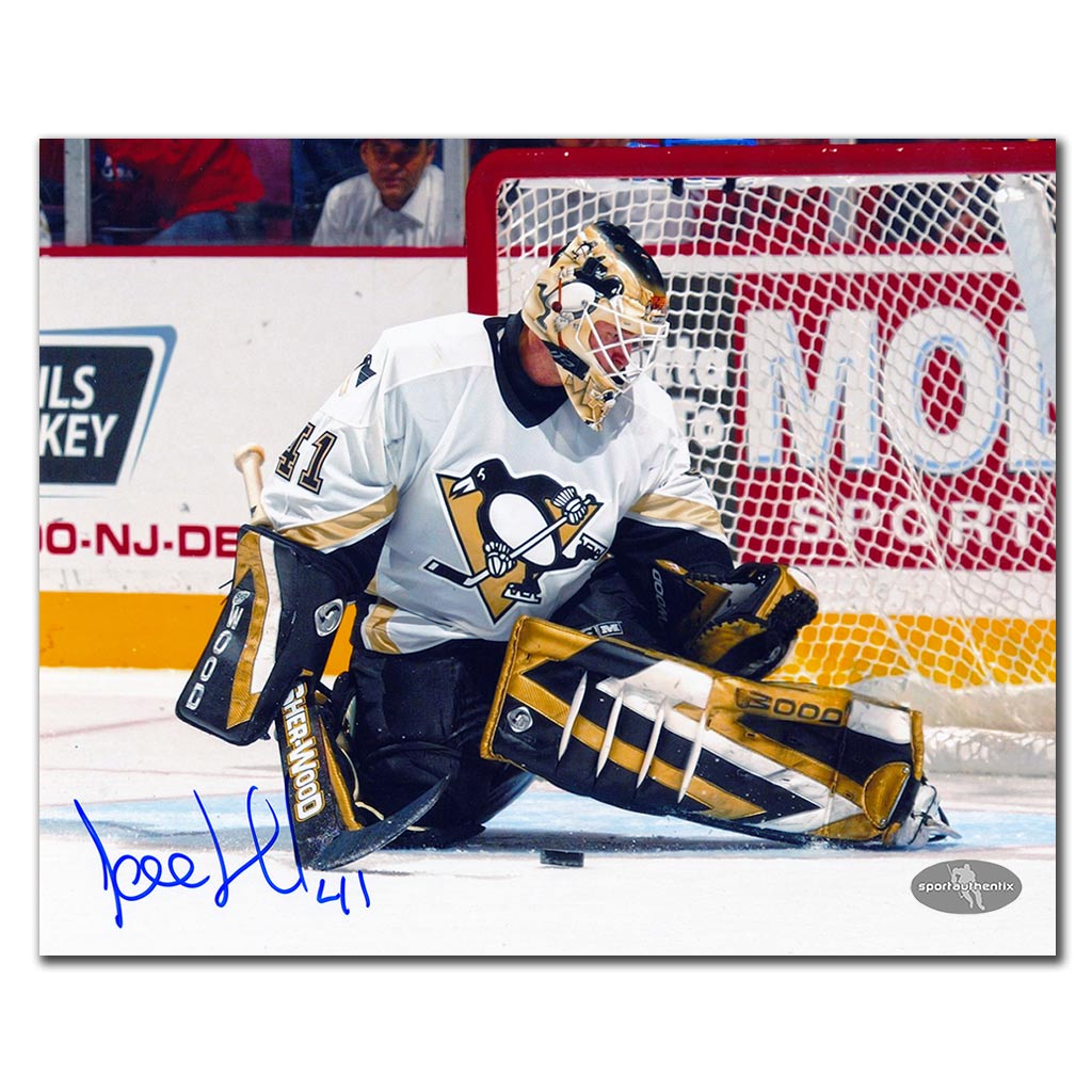 Jocelyn Thibault autographed Pittsburgh Penguins 8x10 photo white jersey butterfly save