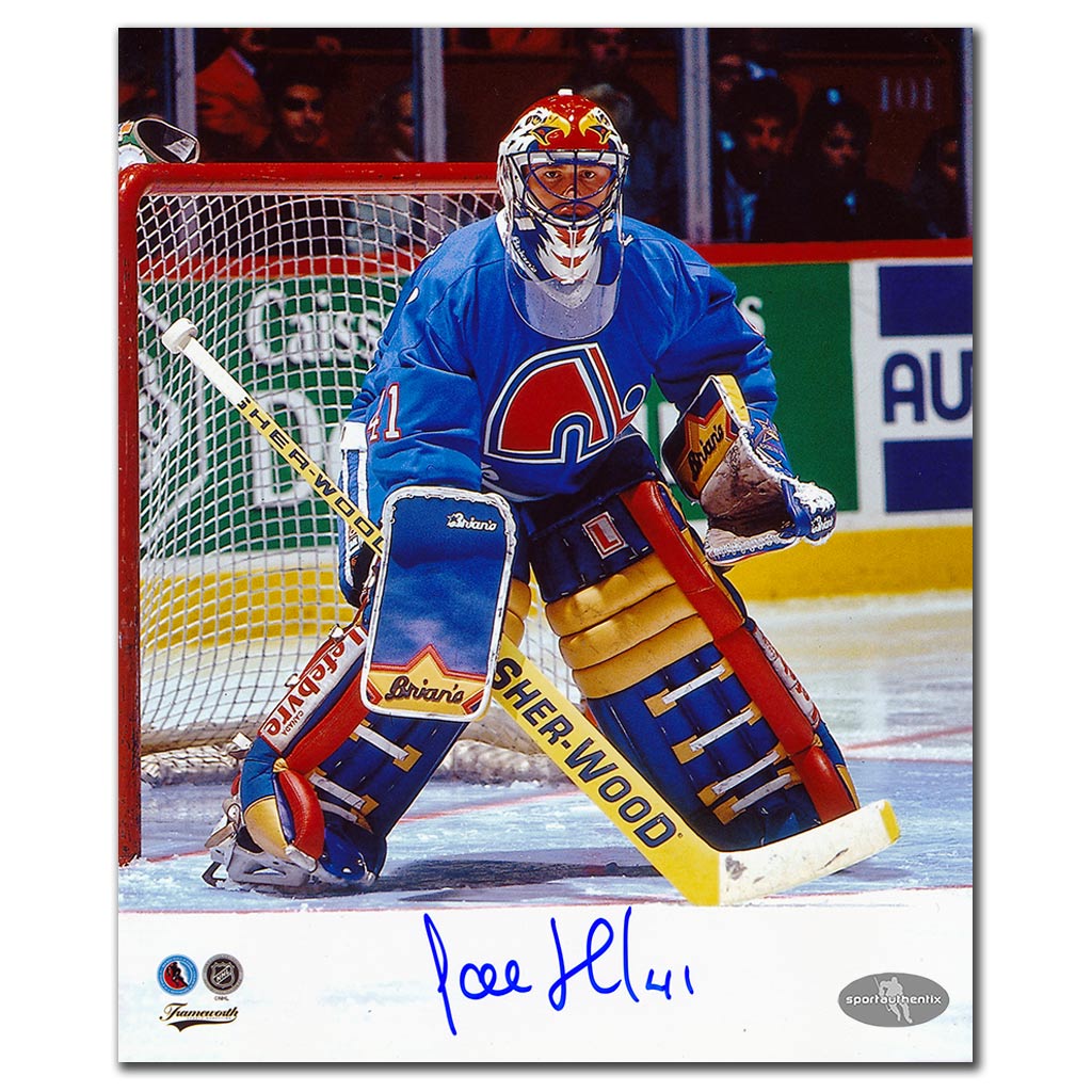 Jocelyn Thibault autographed Quebec Nordiques 8x10 photo blue jersey game action